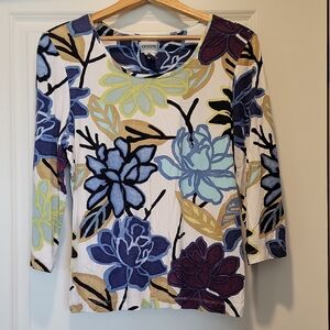 Chico's Multicolor Floral Blouse - Blue, Purple, Yellow